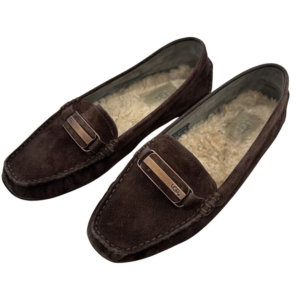 UGG Australia Roam Driving Moccasins Slippers Copper Logo Brown Leather Rare 7